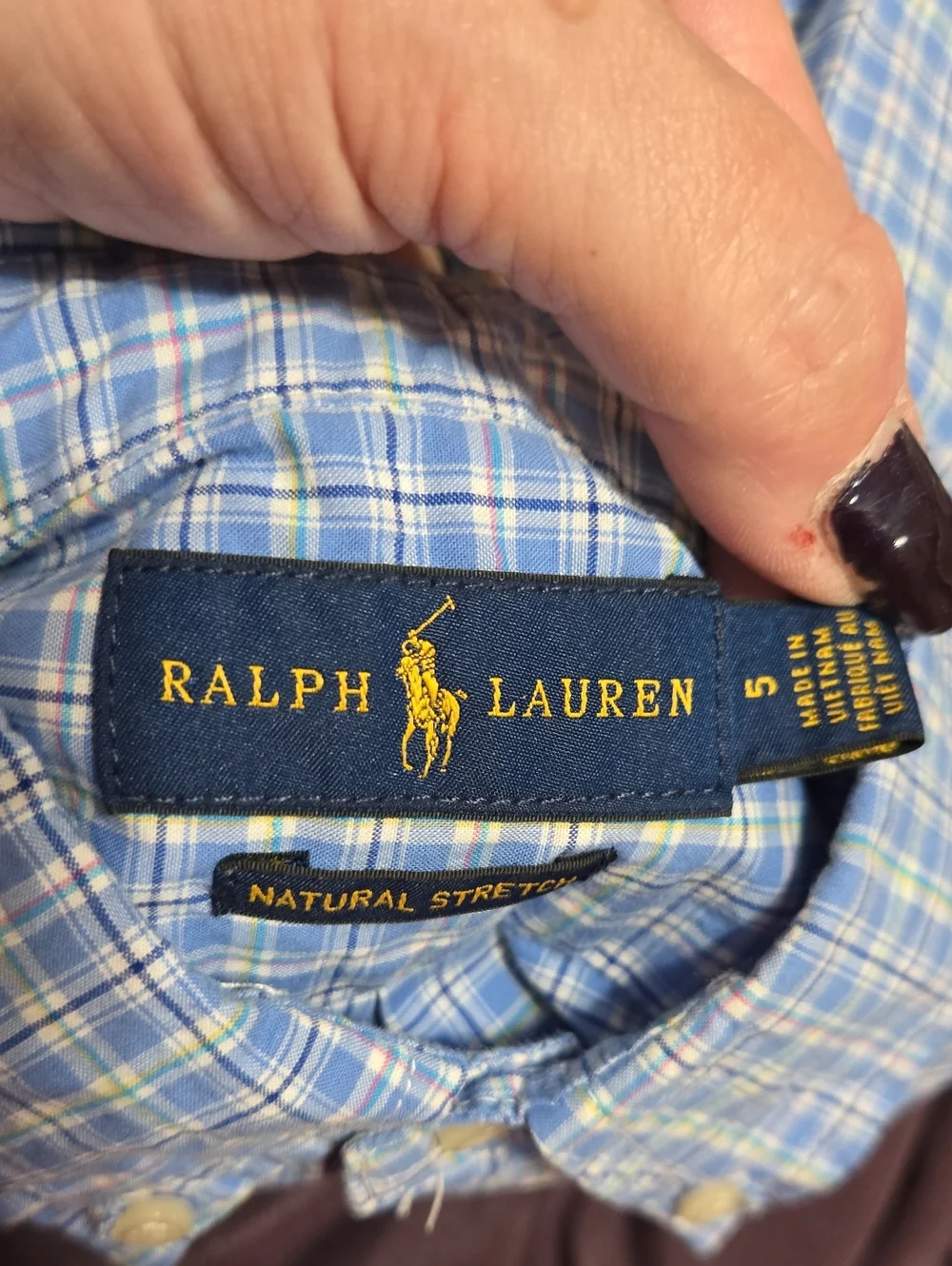 Ralph Lauren Boys Light Blue, Green & White Plaid Button-Down Shirt Size 5